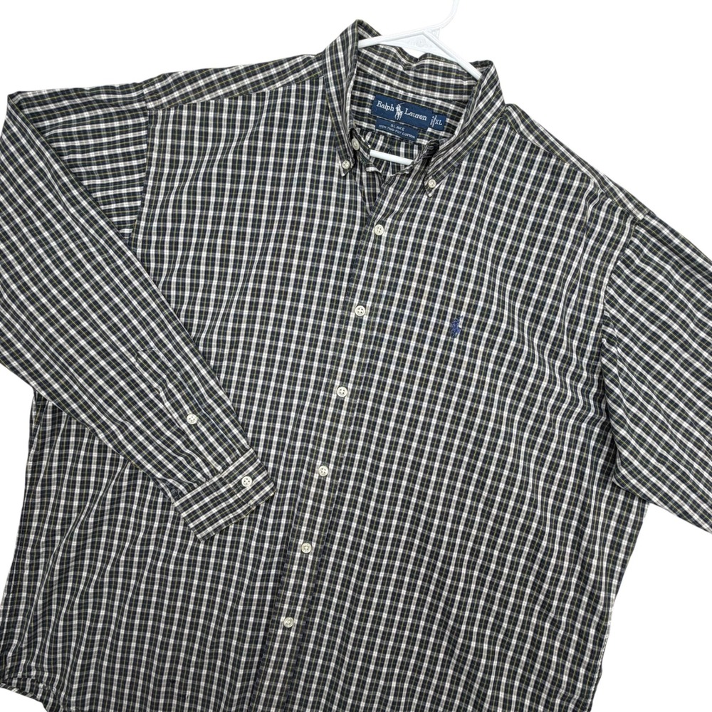 Ralph Lauren Button Down Shirt Mens XL Navy Plaid Blake 100% Two-Ply Cotton